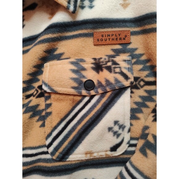 Men's Simply Southern Aztec Fleece Long Sleeve Button Down Jacket Medium - Picture 4 of 7